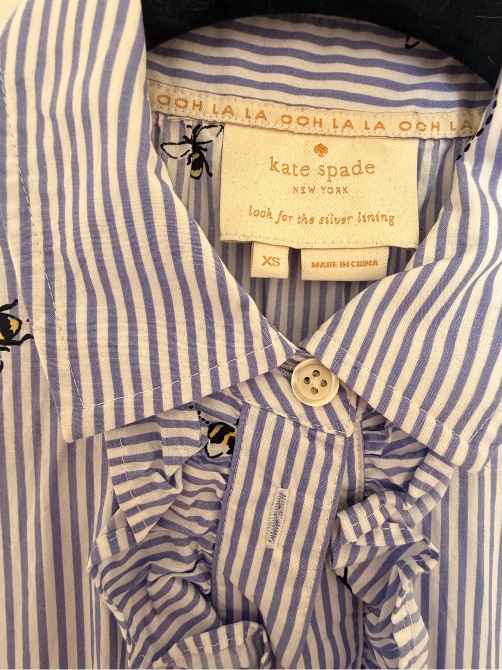 Blue Striped Bumble bee Embroidered Button-Front Shirt Dress - Picture 4 of 4